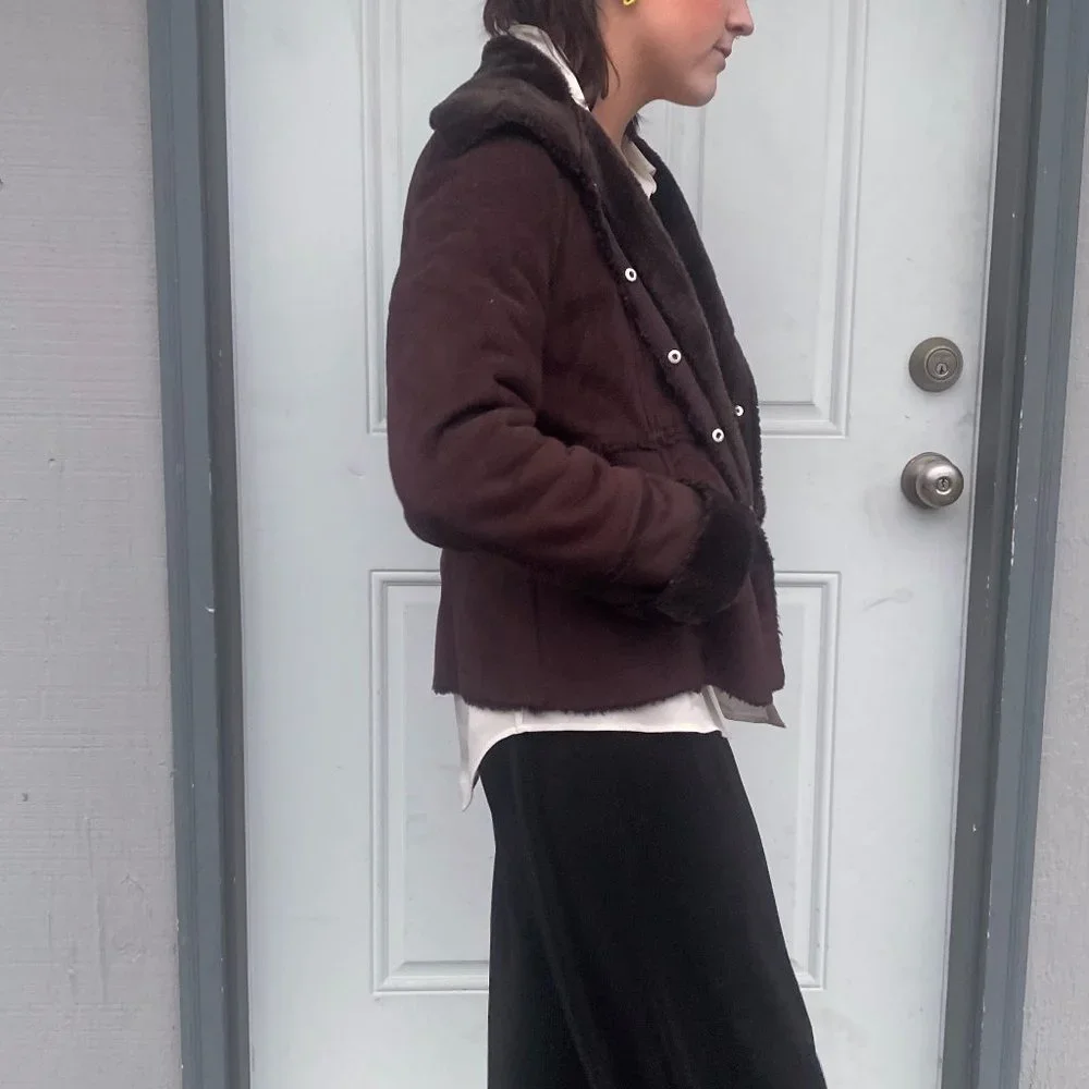 Calvin Klein Jacket Faux Fur Suede Snap Closure Sz Small Color Brown / Womens - Picture 5 of 5